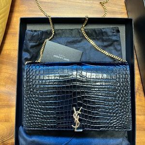 YSL Glossy Croc-Embossed Wallet on Chain